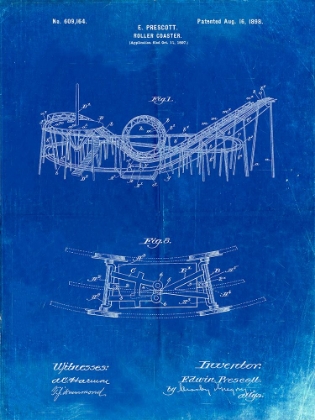 Picture of PP772-FADED BLUEPRINT CONEY ISLAND LOOP THE LOOP ROLLER COASTER PATENT POSTER