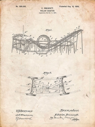 Picture of PP772-VINTAGE PARCHMENT CONEY ISLAND LOOP THE LOOP ROLLER COASTER PATENT POSTER