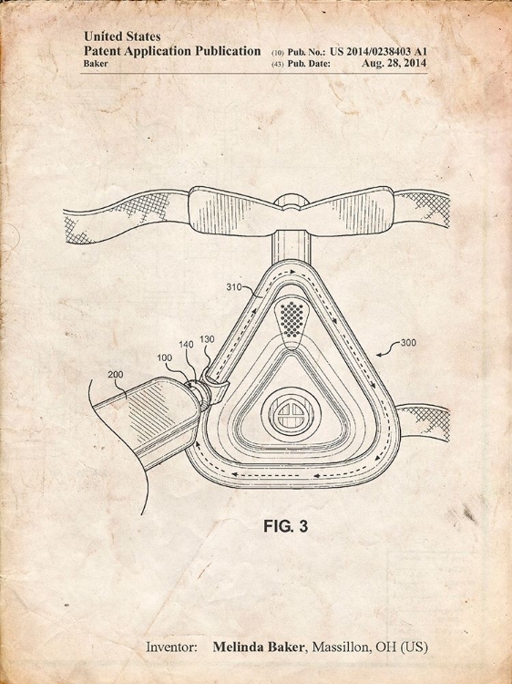 Picture of PP775-VINTAGE PARCHMENT CPAP MASK PATENT POSTER