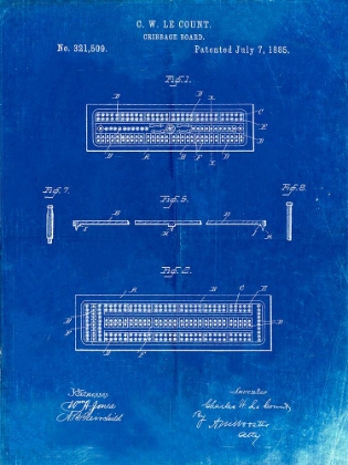 Picture of PP776-FADED BLUEPRINT CRIBBAGE BOARD 1885 PATENT POSTER