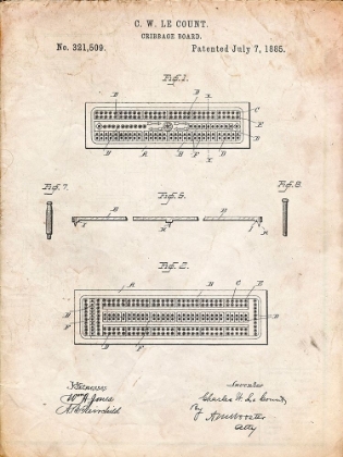 Picture of PP776-VINTAGE PARCHMENT CRIBBAGE BOARD 1885 PATENT POSTER