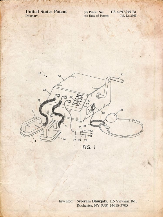 Picture of PP778-VINTAGE PARCHMENT DEFIBRILLATOR PATENT POSTER