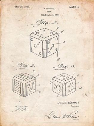 Picture of PP781-VINTAGE PARCHMENT DICE 1923 PATENT POSTER