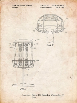 Picture of PP782-VINTAGE PARCHMENT DISC GOLF BASKET PATENT POSTER