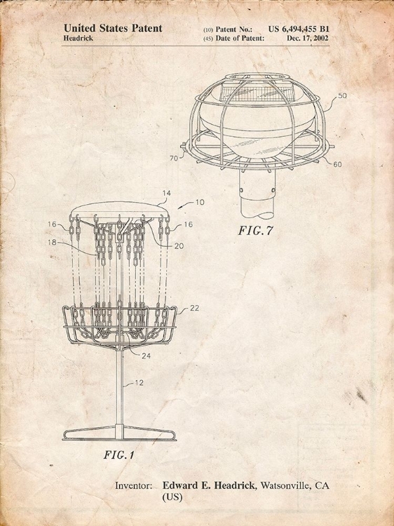 Picture of PP782-VINTAGE PARCHMENT DISC GOLF BASKET PATENT POSTER