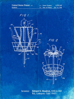 Picture of PP783-FADED BLUEPRINT DISK GOLF BASKET 1988 PATENT POSTER