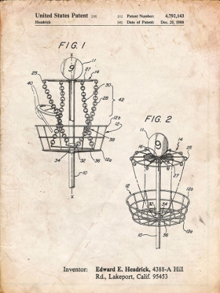 Picture of PP783-VINTAGE PARCHMENT DISK GOLF BASKET 1988 PATENT POSTER