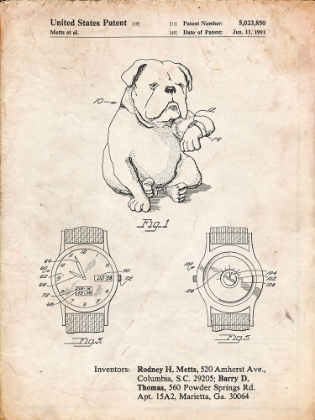 Picture of PP784-VINTAGE PARCHMENT DOG WATCH CLOCK PATENT POSTER
