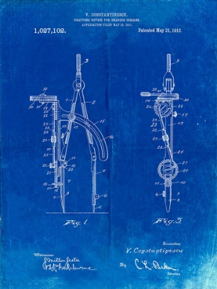 Picture of PP785-FADED BLUEPRINT DRAFTING COMPASS 1912 PATENT POSTER