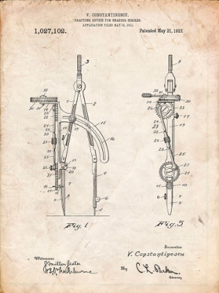 Picture of PP785-VINTAGE PARCHMENT DRAFTING COMPASS 1912 PATENT POSTER