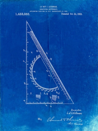 Picture of PP786-FADED BLUEPRINT DRAFTING TRIANGLE 1922 PATENT POSTER