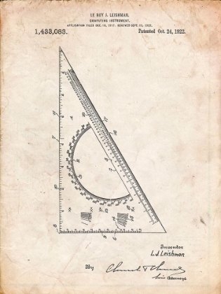Picture of PP786-VINTAGE PARCHMENT DRAFTING TRIANGLE 1922 PATENT POSTER