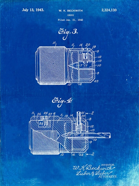 Picture of PP787-FADED BLUEPRINT DRILL CHUCK 1943 PATENT POSTER