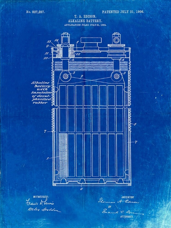 Picture of PP792-FADED BLUEPRINT EDISON ALKALINE BATTERY ART