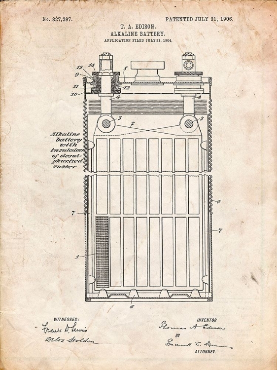 Picture of PP792-VINTAGE PARCHMENT EDISON ALKALINE BATTERY ART