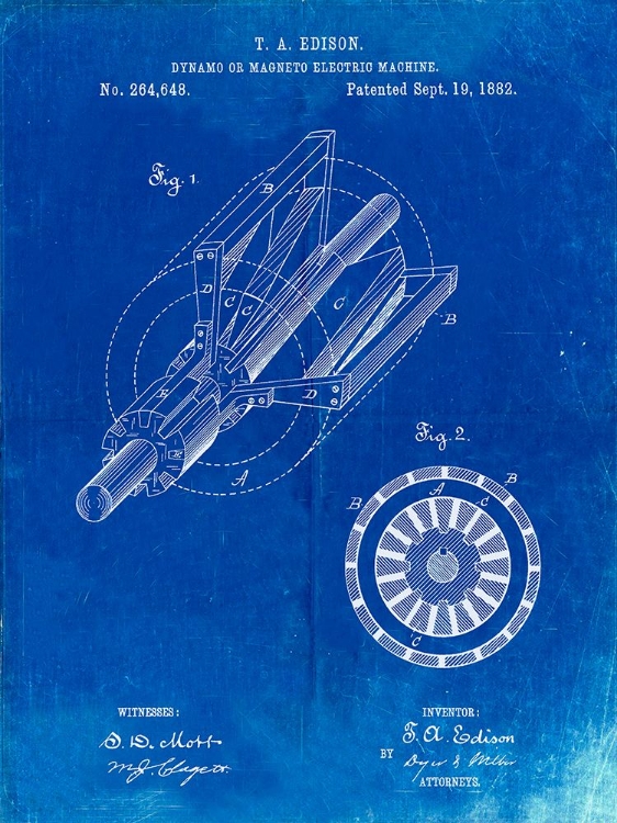 Picture of PP793-FADED BLUEPRINT EDISON DYNAMO ELECTRICAL GENERATOR PATENT PRINT