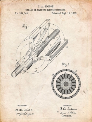 Picture of PP793-VINTAGE PARCHMENT EDISON DYNAMO ELECTRICAL GENERATOR PATENT PRINT