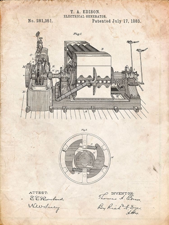 Picture of PP794-VINTAGE PARCHMENT EDISON ELECTRICAL GENERATOR PATENT ART