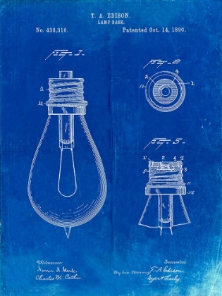 Picture of PP796-FADED BLUEPRINT EDISON LAMP BASE PATENT PRINT