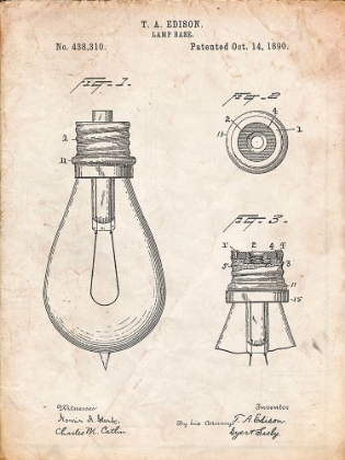 Picture of PP796-VINTAGE PARCHMENT EDISON LAMP BASE PATENT PRINT