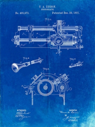 Picture of PP798-FADED BLUEPRINT EDISON PHONOGRAPH PATENT POSTER