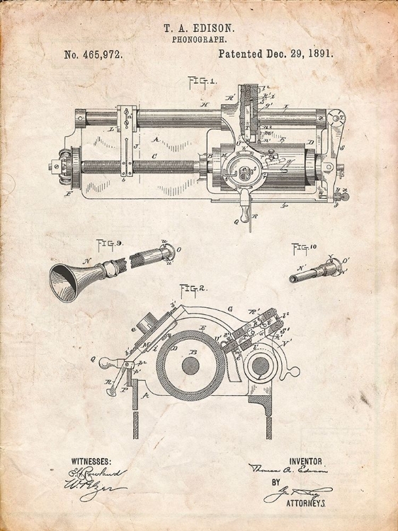 Picture of PP798-VINTAGE PARCHMENT EDISON PHONOGRAPH PATENT POSTER