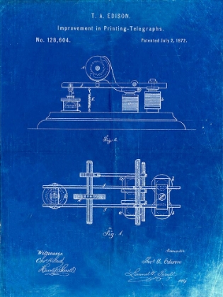 Picture of PP799-FADED BLUEPRINT EDISON PRINTING TELEGRAPH PATENT ART