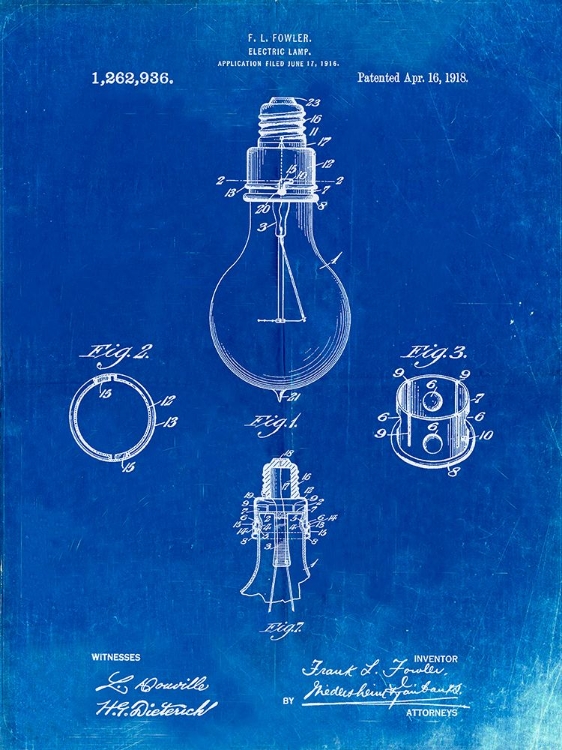 Picture of PP800-FADED BLUEPRINT ELECTRIC LAMP PATENT POSTER