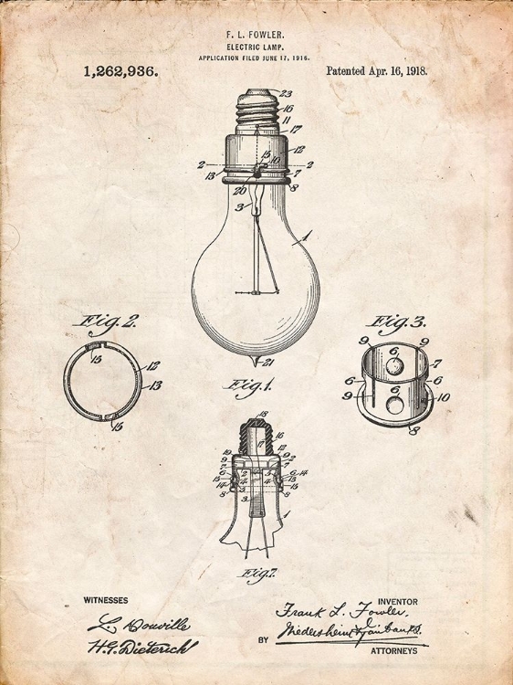 Picture of PP800-VINTAGE PARCHMENT ELECTRIC LAMP PATENT POSTER