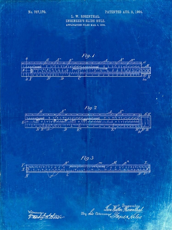 Picture of PP801-FADED BLUEPRINT ENGINEERS SLIDE RULE PATENT POSTER