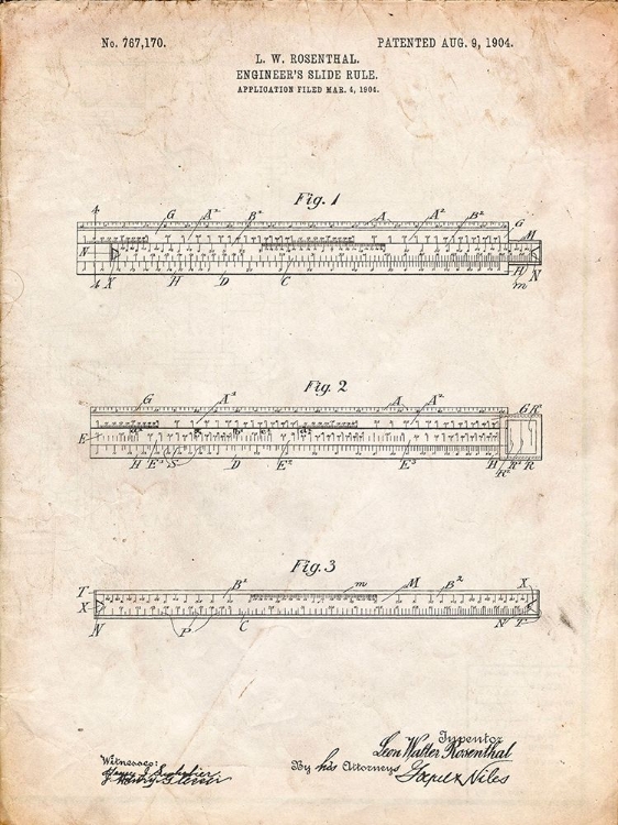 Picture of PP801-VINTAGE PARCHMENT ENGINEERS SLIDE RULE PATENT POSTER
