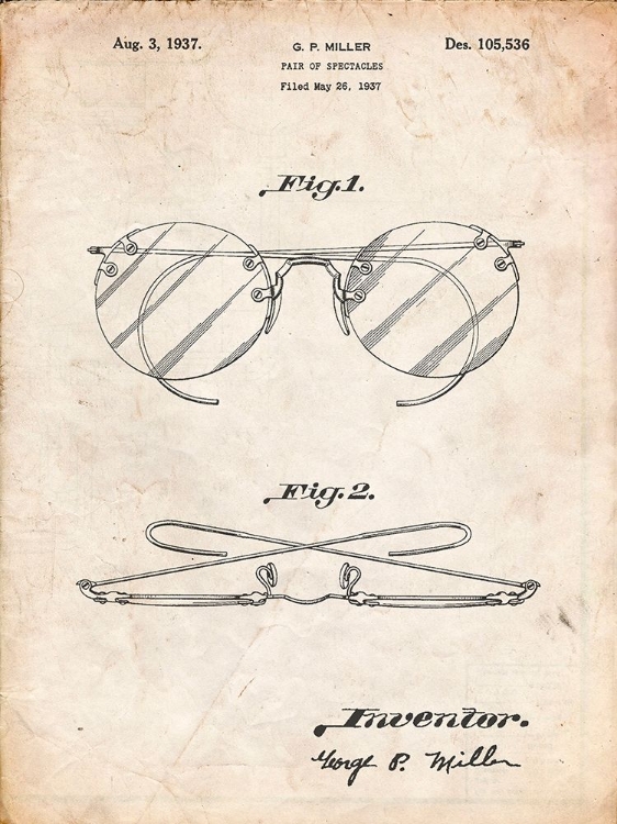 Picture of PP803-VINTAGE PARCHMENT EYEGLASSES SPECTACLES PATENT ART