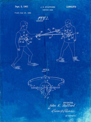 Picture of PP804-FADED BLUEPRINT FENCING GAME PATENT POSTER