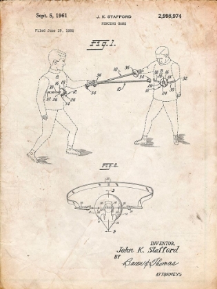 Picture of PP804-VINTAGE PARCHMENT FENCING GAME PATENT POSTER