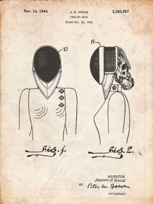 Picture of PP805-VINTAGE PARCHMENT FENCING MASK PATENT POSTER