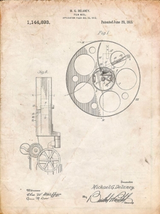 Picture of PP807-VINTAGE PARCHMENT FILM REEL 1915 PATENT POSTER