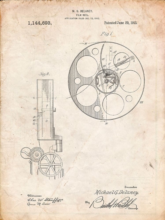 Picture of PP807-VINTAGE PARCHMENT FILM REEL 1915 PATENT POSTER