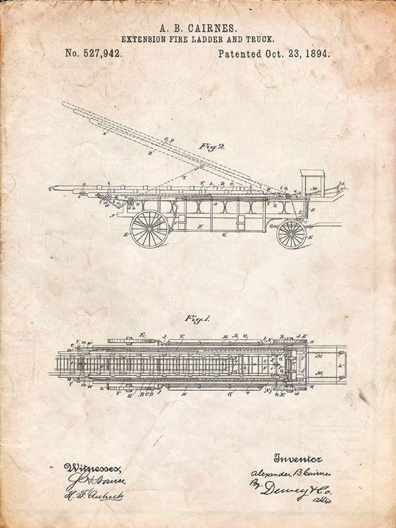 Picture of PP808-VINTAGE PARCHMENT FIRE EXTENSION LADDER 1894 PATENT POSTER