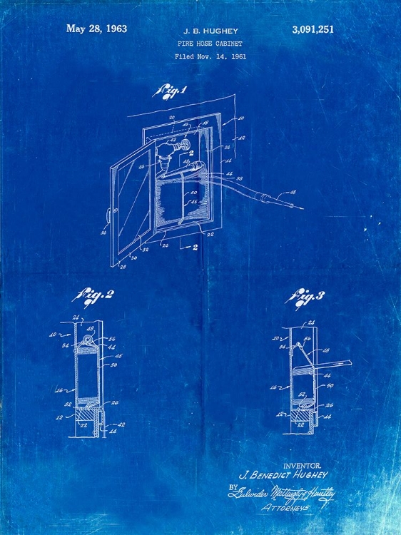Picture of PP809-FADED BLUEPRINT FIRE HOSE CABINET 1961 PATENT POSTER