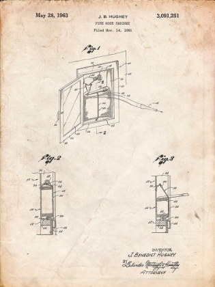 Picture of PP809-VINTAGE PARCHMENT FIRE HOSE CABINET 1961 PATENT POSTER