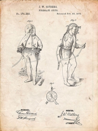 Picture of PP810-VINTAGE PARCHMENT FIREFIGHTER SUIT 1876 PATENT PRINT