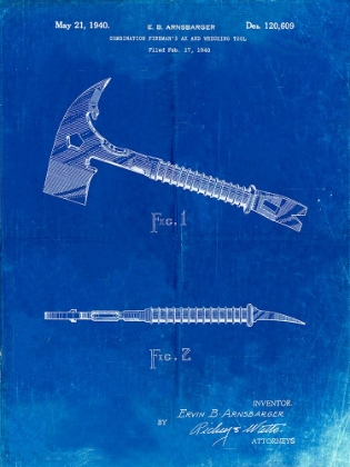 Picture of PP812-FADED BLUEPRINT FIREMANS AXE 1940 PATENT POSTER