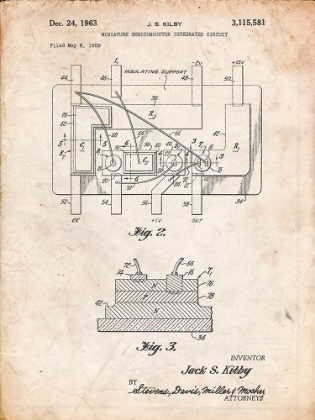 Picture of PP813-VINTAGE PARCHMENT FIRST INTEGRATED CIRCUIT PATENT POSTER