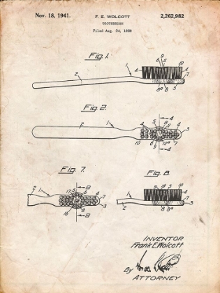 Picture of PP815-VINTAGE PARCHMENT FIRST TOOTHBRUSH PATENT POSTER