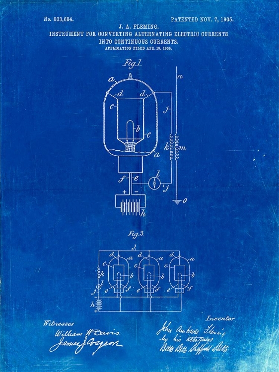 Picture of PP817-FADED BLUEPRINT FLEMING VALVE PATENT POSTER