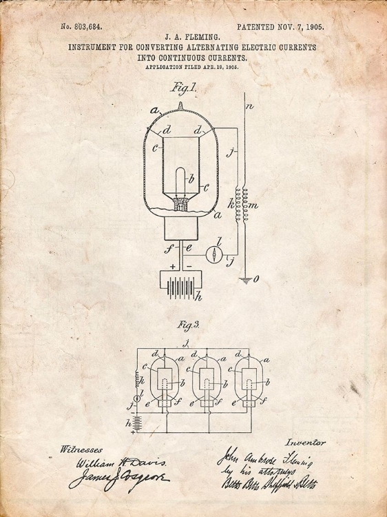 Picture of PP817-VINTAGE PARCHMENT FLEMING VALVE PATENT POSTER