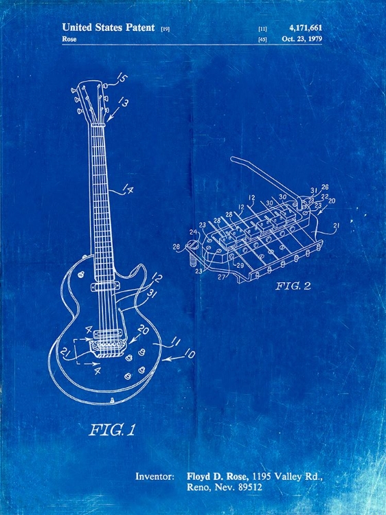 Picture of PP818-FADED BLUEPRINT FLOYD ROSE GUITAR TREMOLO PATENT POSTER