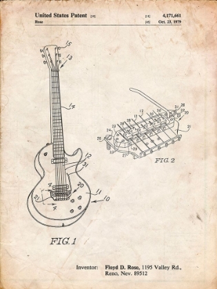 Picture of PP818-VINTAGE PARCHMENT FLOYD ROSE GUITAR TREMOLO PATENT POSTER