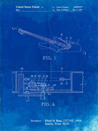 Picture of PP819-FADED BLUEPRINT FLOYD ROSE TREMOLO PATENT POSTER