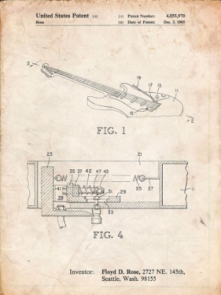 Picture of PP819-VINTAGE PARCHMENT FLOYD ROSE TREMOLO PATENT POSTER